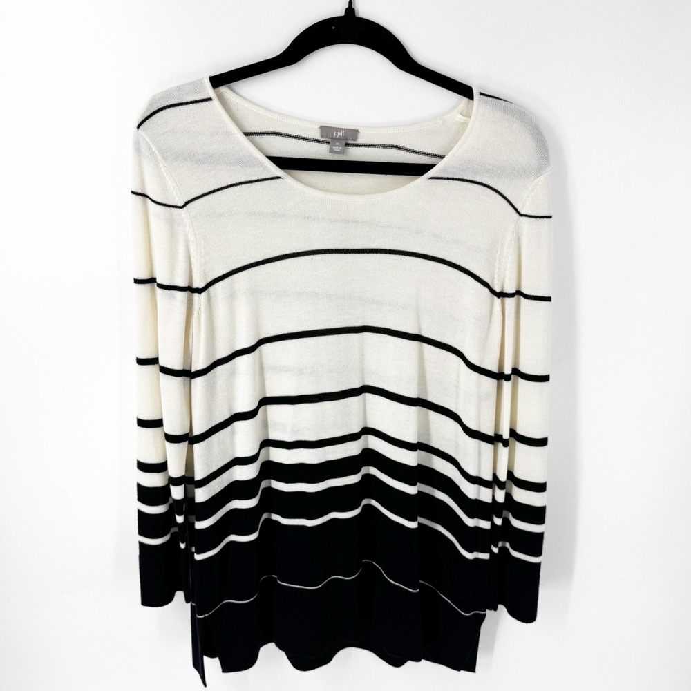 J.Jill Womens Striped Viscose Wool Blend Long Sleeve‎ Sweater Black White M
